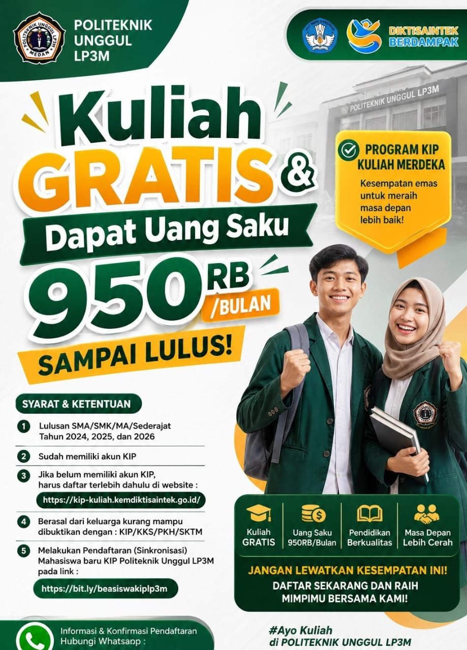 Politeknik Unggul LP3M Medan Opens KIP Kuliah 2026 Registration, Offering Free Tuition and Monthly Stipends